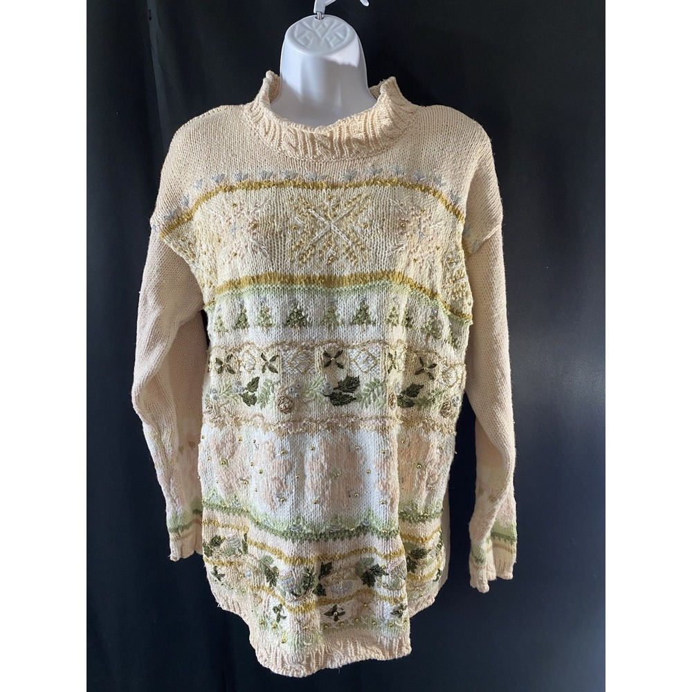 Vintage 80s Tiara International Women's Christmas Sweater Size Medium Beaded Fun